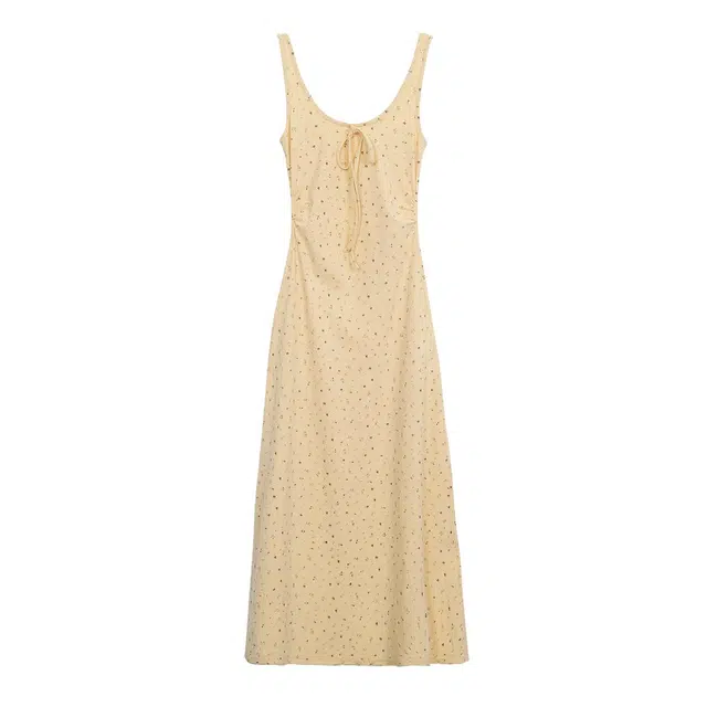 涂诗菲 法式收腰碎花长裙海边度假风高级感吊带连衣裙 女款 黄色
