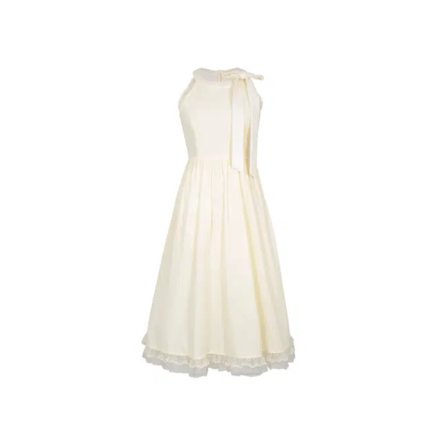 小菊川栗 法式浪漫夏季海边度假风名媛沙滩仙气长裙无袖连衣裙 女款 杏色