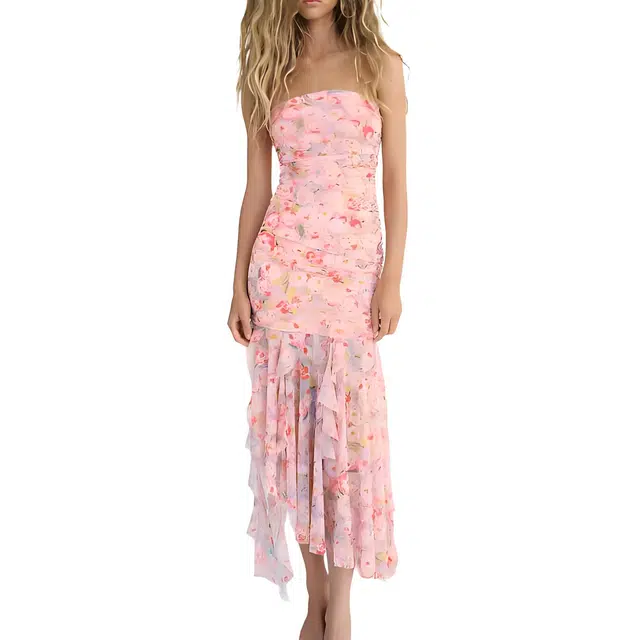 ZARA Pleated Tassel Dress Pink