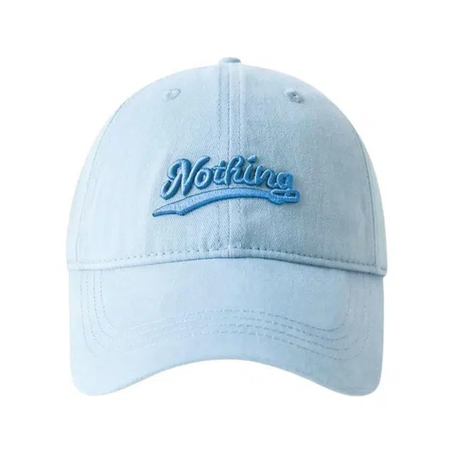 艾佳微 时尚简约字母刺绣图案百搭韩系天蓝色显肤白学院风休闲潮流宽檐大头围显脸小 棉 鸭舌帽 男女同款情侣款