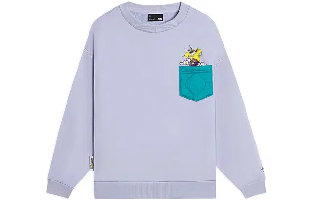 李宁儿童 运动生活系列 卡通图案印花圆领套头长袖卫衣 儿童款 天羽蓝