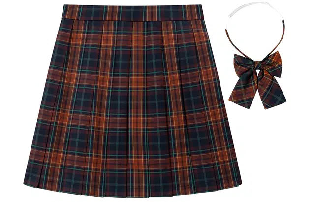 东鲸岁时记  格纹短款百褶半身裙 红皇后格裙