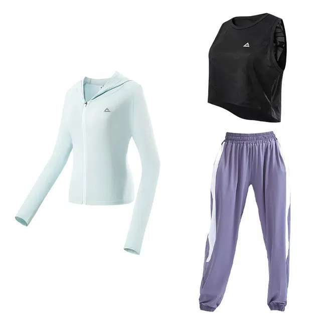 匹克 瑜伽服健身运动服黑色背心紫白运动健身套装 女款