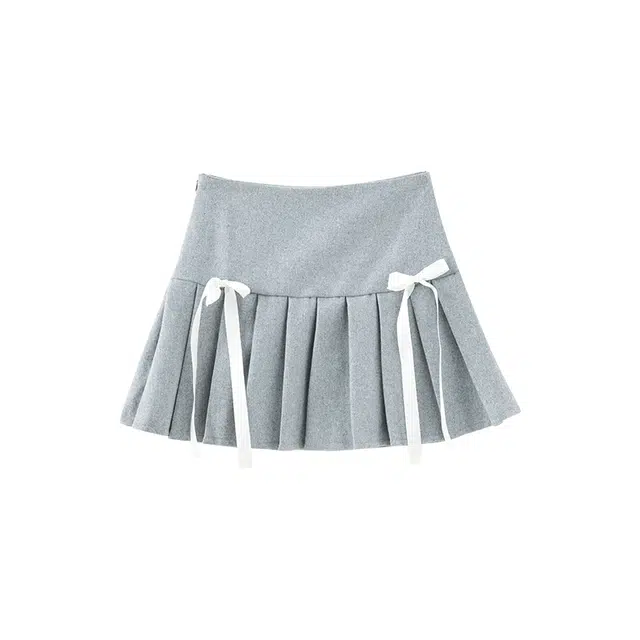 花栗鼠小姐 纯色短款高腰百褶休闲短裙 女款 灰色