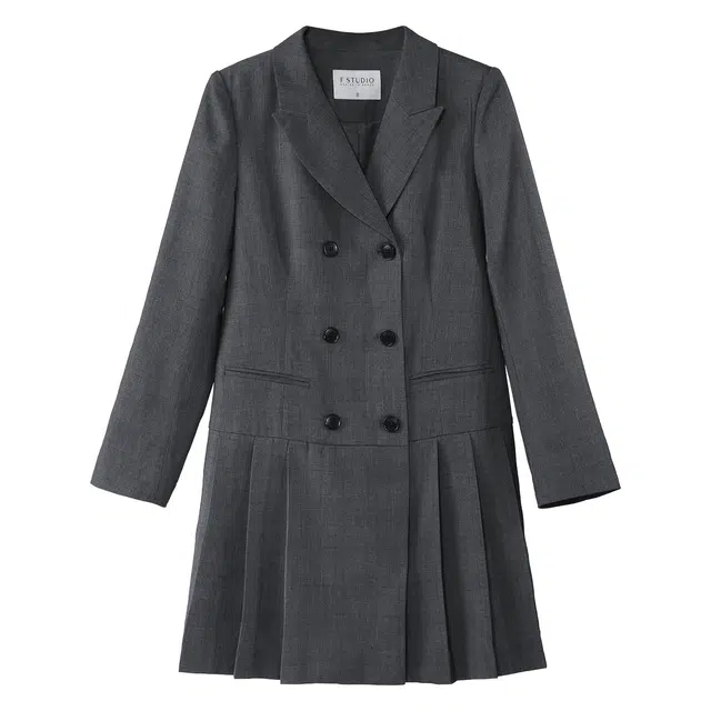 法儿家 高智学姐早春韩系小个子学院风西装连衣裙 女款 麻灰格