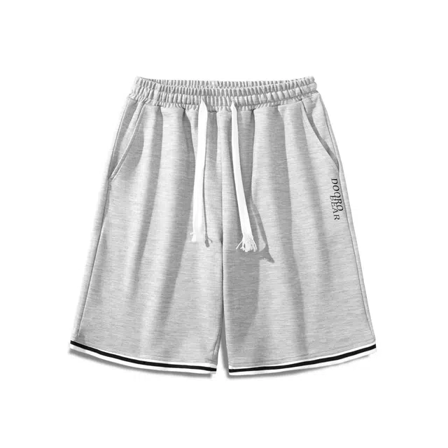 萌芽熊 美式简约宽松中腰系带条纹字母拼色运动速干百搭五分休闲短裤 男女同款