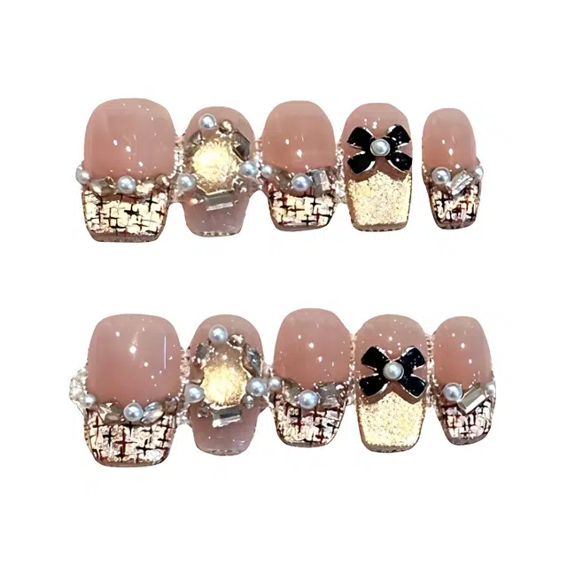 计轩 小香风富家千金  穿戴甲 短款粉色渐变 猫眼