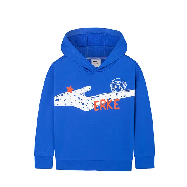 尔克儿童 童装 字母印花套头舒适运动带帽卫衣 男童 温莎蓝