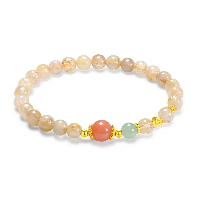 【普陀山官方已过香】 普陀山文创 新中式国潮橙月光和田玉转运珠财源广进招财暴富有钱花富婆严选#好运 黄发晶 手串 男女同款情侣款