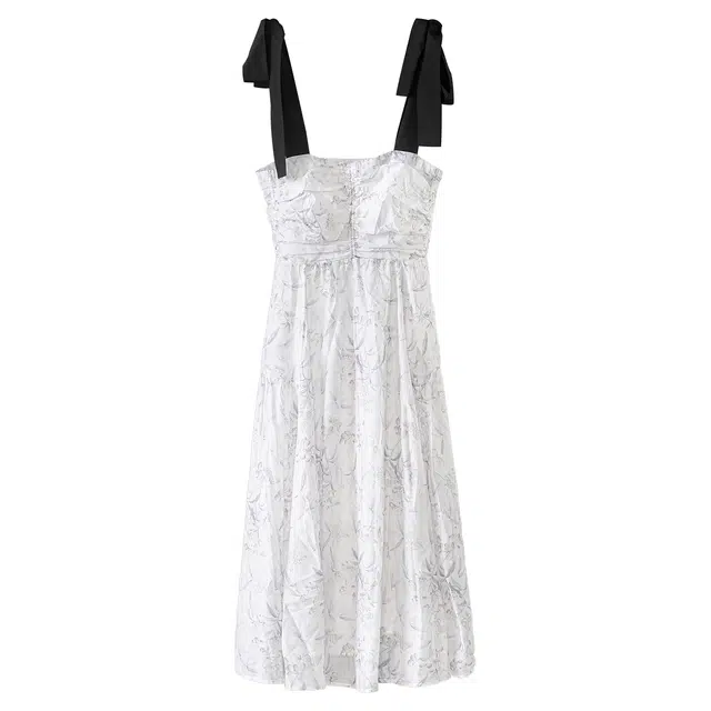 法儿家 法式收腰方领薄款长款吊带连衣裙 女款 灰紫色