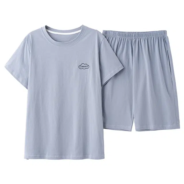 好福份 薄款短袖字母印花休闲五分裤家居服夏季睡衣套装 男款