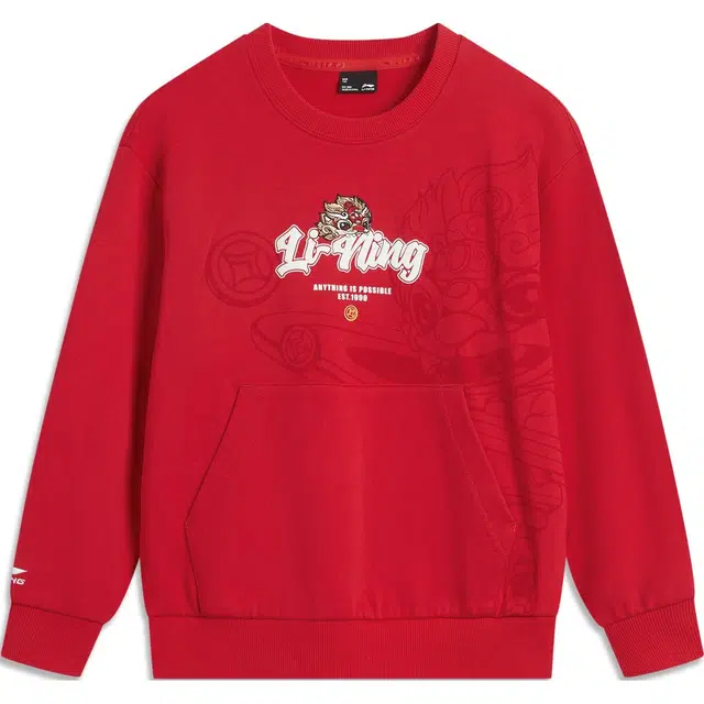 李宁儿童 运动生活系列 圆领时尚百搭卫衣 红色 青少年