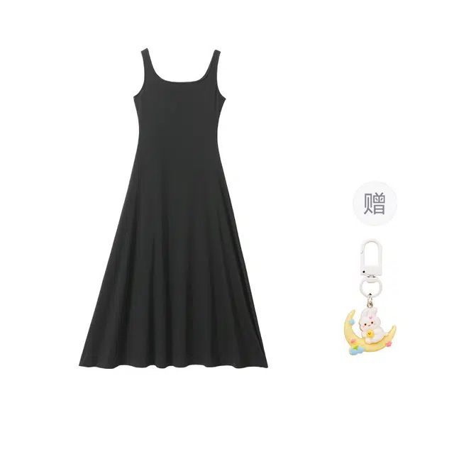 柏黛妃 方领内搭打底包臀修身通勤吊带连衣裙 女款 黑色