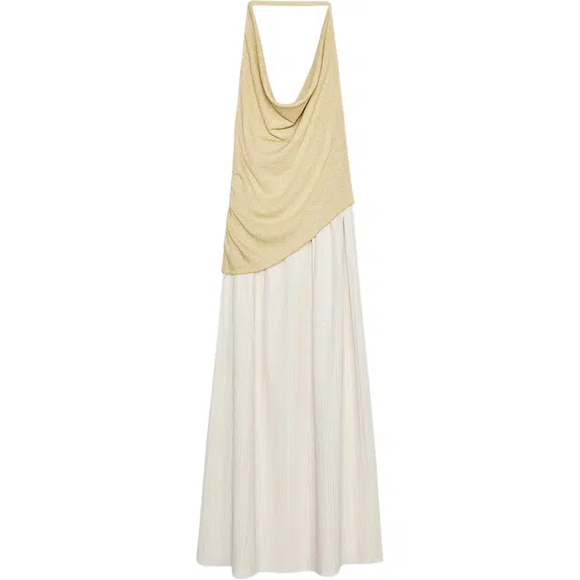 ZARA Long Halter Neck Dress Beige