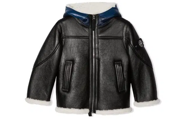 Stone Island Kids Leather Jacket Black