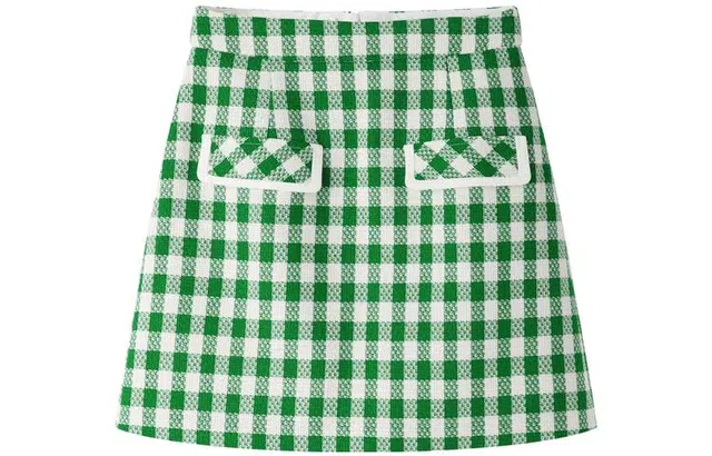太平鸟 格纹休闲高腰半身裙 绿色