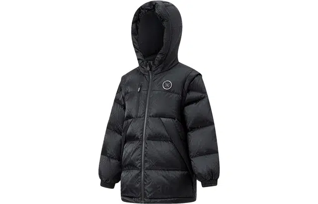 李宁儿童 童装 满印提花拉链连帽可拆卸两穿袖羽绒服 儿童款 黑色