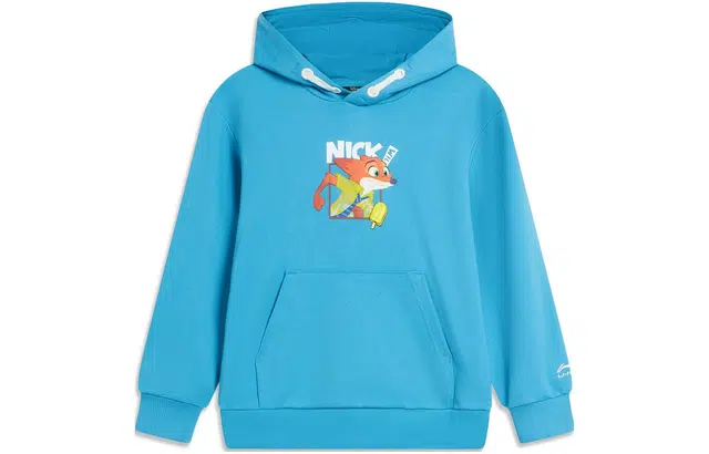 李宁儿童 疯狂动物城系列 卡通印花宽松套头连帽卫衣 儿童款 暗湖蓝