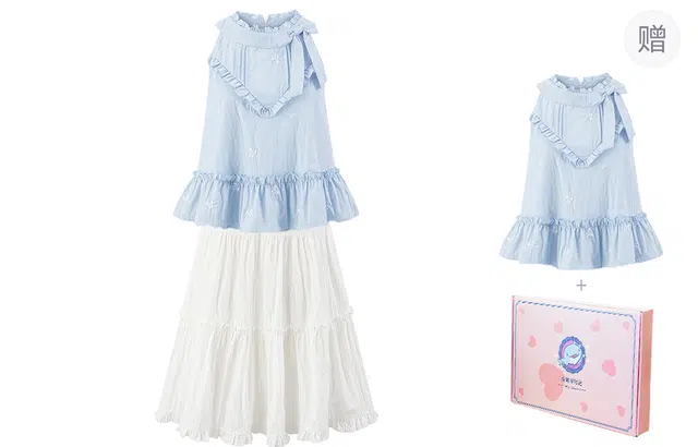 东鲸岁时记 法式气质海边度假风无袖连衣裙 女款 礼盒装 莫奈花园蓝白色