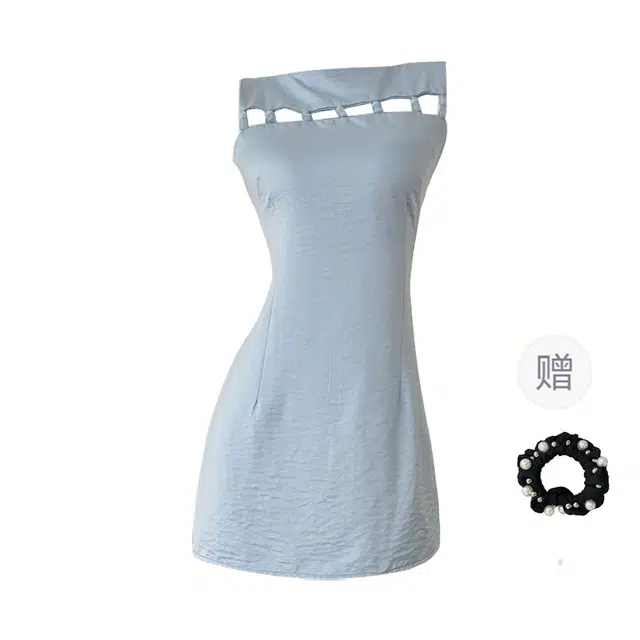 雾闪闪 纯欲风镂空设计感重工串珠小众包臀无袖连衣裙 女款 蓝色