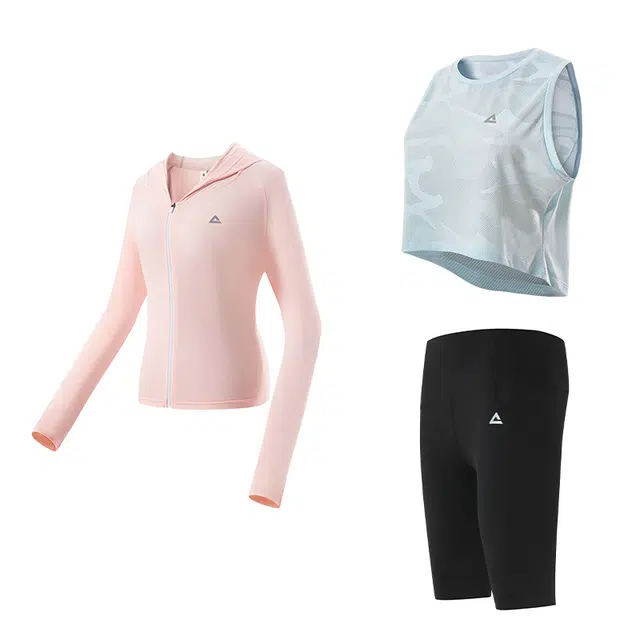 匹克 瑜伽服健身运动服套装 蓝色背心五分打底裤三件套 女款