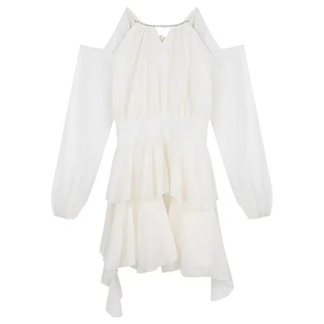 怪力萝莉 文艺风高腰宽松纯色时尚设计感长袖连衣裙 女款 杏色