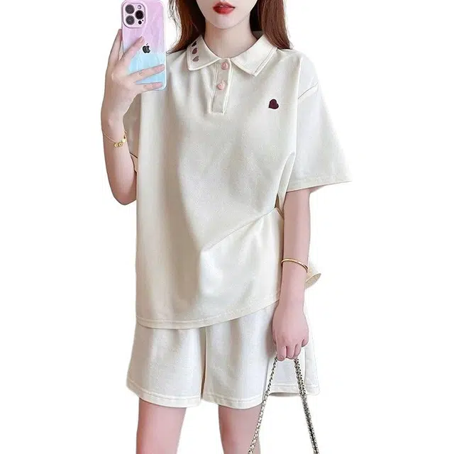 哒头下雨不愁 短袖御姐上衣夏刺绣韩系宽松短裤两件套休闲套装 女款