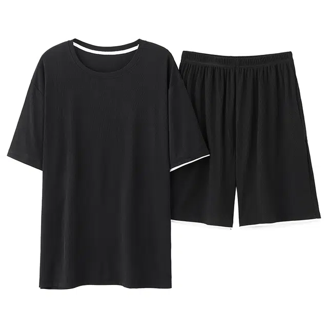好福份 冰丝螺纹纯色休闲百搭可外穿短袖短裤夏季睡衣套装 男款