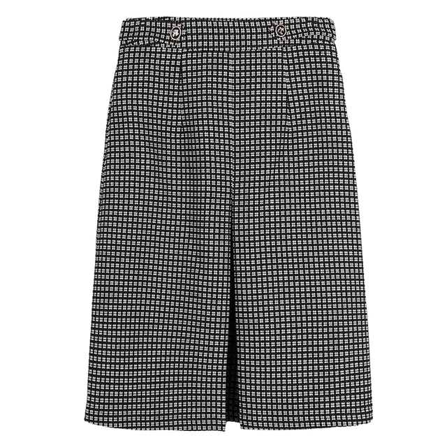 米思阳 复古轻奢格纹修身褶皱休闲长裙 黑色