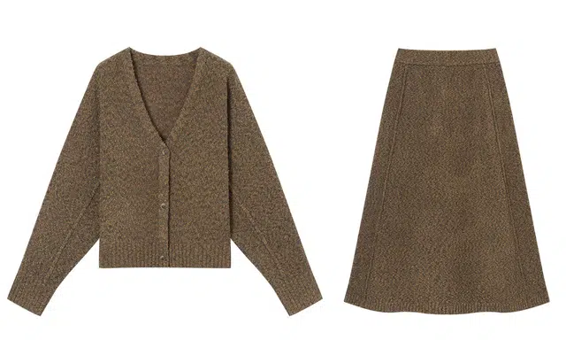 对白 优雅细腻圈圈纱开衫半裙两件套针织套装 女款