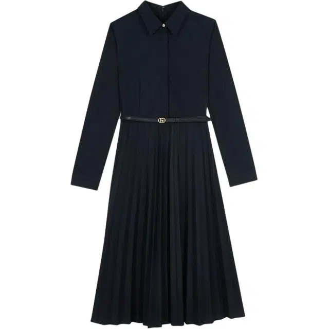 张三的歌 时尚纯色翻领长袖连衣裙 女款 藏青色