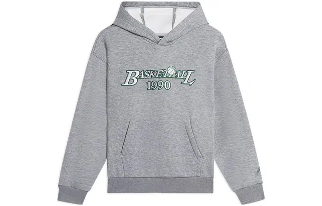 李宁儿童 童装 篮球系列 字母刺绣宽松加绒加厚连帽套头长袖卫衣 男童 花灰