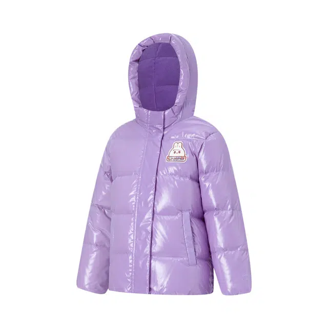 李宁儿童 纯色拉链连帽长袖羽绒服 儿童款 浅莲紫