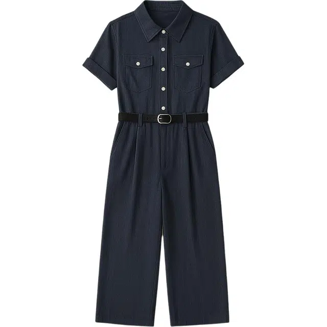 潞优野 休闲通勤简约收腰显瘦设计感连体裤 女款 牛仔蓝色