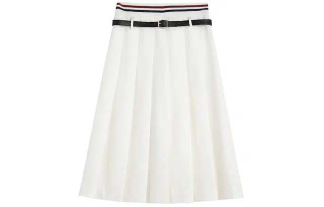 森女部落 非正式学院风百褶裙高腰显瘦中长款半身裙休闲长裙 女款 白色