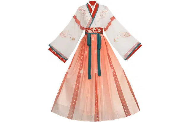 玄唐 晋制中国风改良仙气交领齐腰拼色古装汉服 女款 花蝶粉色  新年推荐