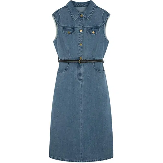 沫晗依美 时尚简约休闲无袖连衣裙 女款 牛仔蓝色