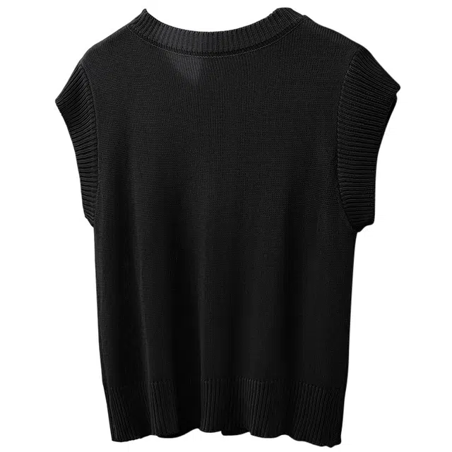 丝柏舍 小清新薄款圆领套头纯色短款通勤简约风短袖针织衫 女款