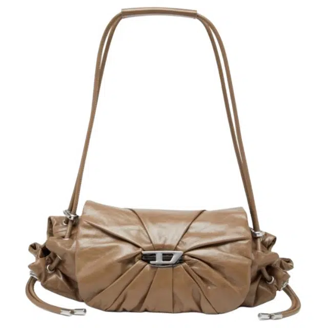 DIESEL Logo Adjustable Strap Leather Crossbody Bag Medium Brown