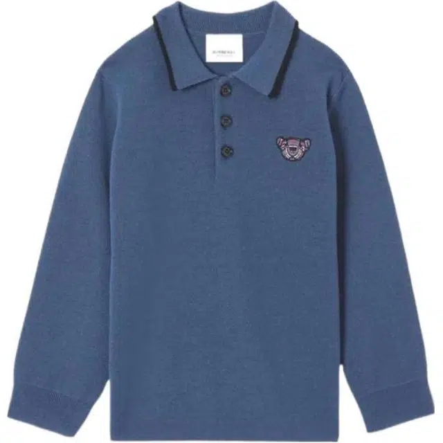 Burberry Bear Embroidered Polo Shirt Kids Blue