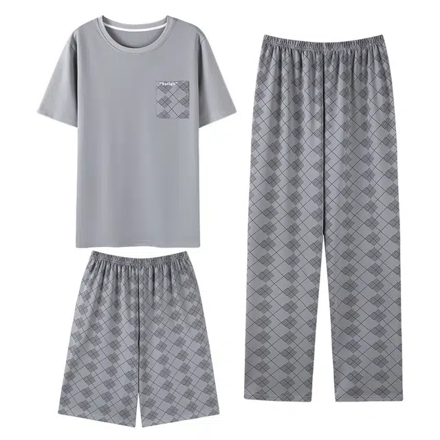 向薇 圆领舒适可外穿短袖长裤睡衣套装 男款