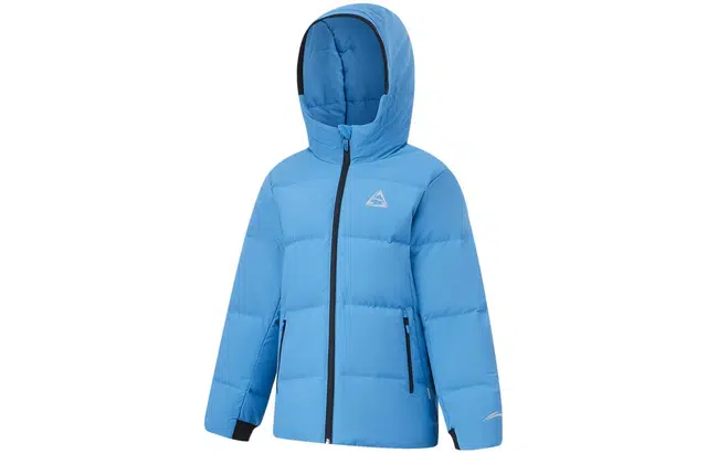 李宁儿童 童装 综合体能系列 字母拉链连帽含羽绒夹克外套 男童 岩灰蓝