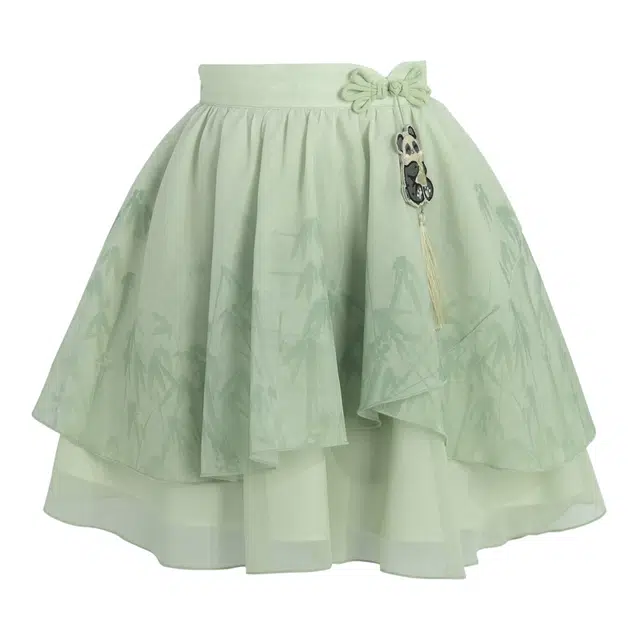 森女部落 青山竹语新中式熊猫刺绣高腰半身裙 女款 绿色