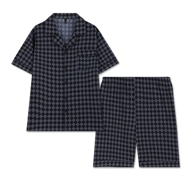 好福份 格子冰丝短袖短裤大码睡衣套装 男款