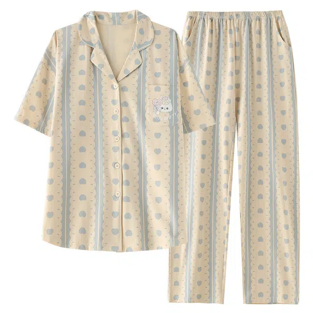 花蔓色 短袖长裤休闲高级感家居服可外穿舒适亲肤睡衣套装 女款