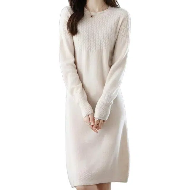 恒源祥 圆领纯色休闲长袖连衣裙 女款