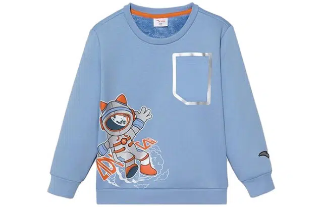 安踏儿童 卡通动漫字母圆领抓绒套头卫衣 儿童款 板岩蓝