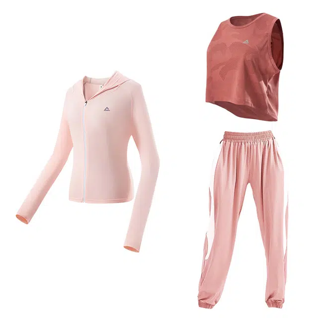 匹克 粉色背心粉白运动裤三件套瑜伽运动健身套装 女款 粉色