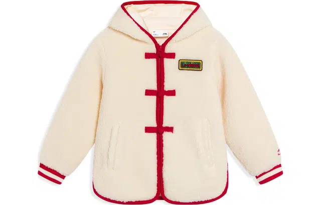 李宁儿童 运动生活系列 拼色口袋连帽针外套夹克 儿童款 粉杏色