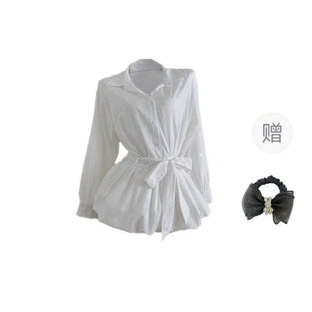 雾闪闪 舒适纯色收腰长袖气质简约优雅短裙休闲套装 女款 白色